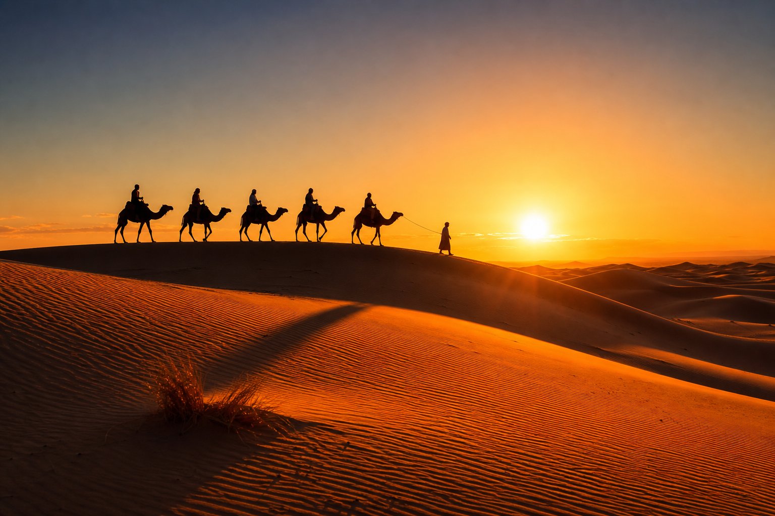 Dunes de l'Erg Chebbi à Merzouga au coucher du soleil